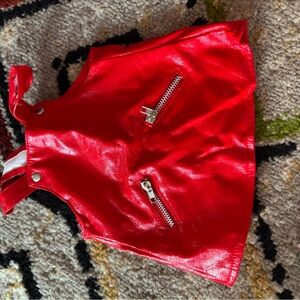 American Girl Red Faux Leather Pinafore with Silver Zippers